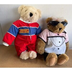 Lot of 2 Vermont Teddy Company Teddy Bears Racing Ricky & Ma